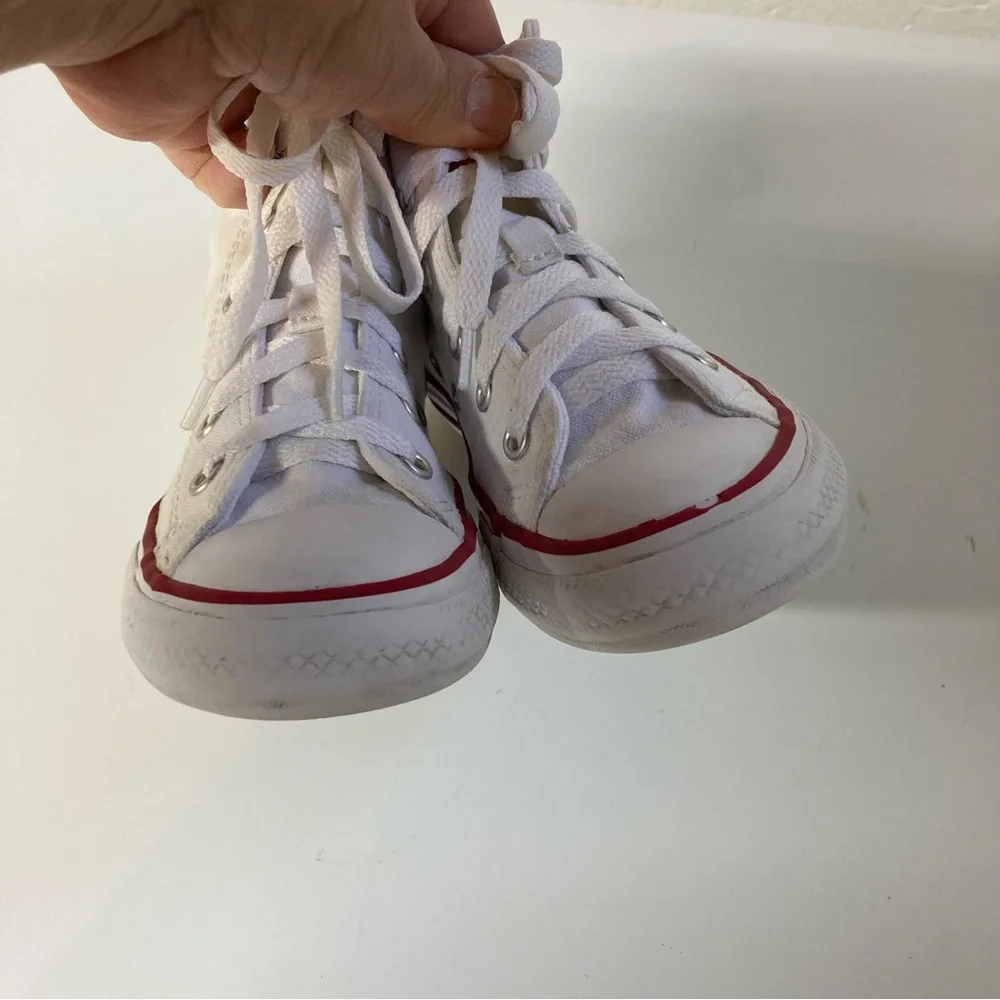 Converse Chuck Taylor All Star White Canvas High-Tops with Red and Blue Accents